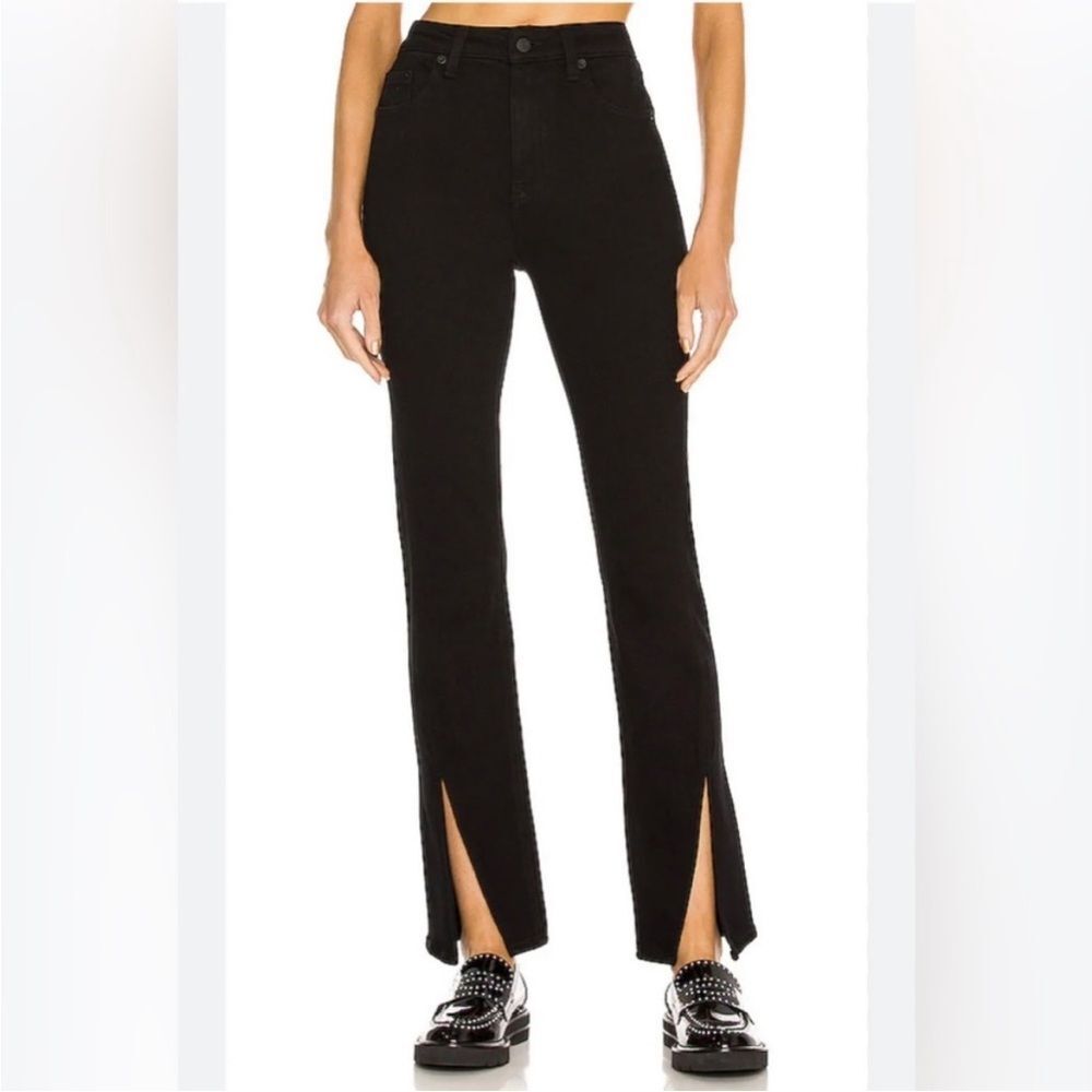 PISTOLA TEAGAN JEANS High Rise Vented Straight SZ 26 Black, Dark‎ Vinyl $148